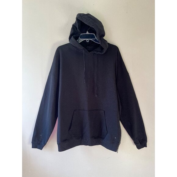 ALLSAINTS Black Santi OTH Hoodie‎ Kangaroo Pocket Side Hem Zip Size L